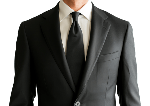 A man in a black suit and white shirt with a black tie - stock .. png