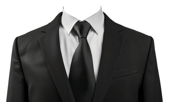 A man's face is shown with a black tie and a white shirt - stock .. png