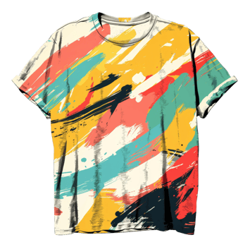 Abstract art print t-shirt in bold colors on transparent background - stock . png