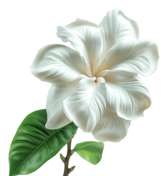 Pure white frangipani flowers with lush green leaves on transparent background - stock .. png