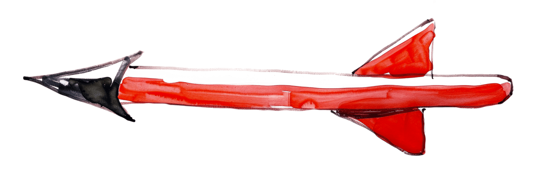 Hand-painted red arrow, cut out - stock . png