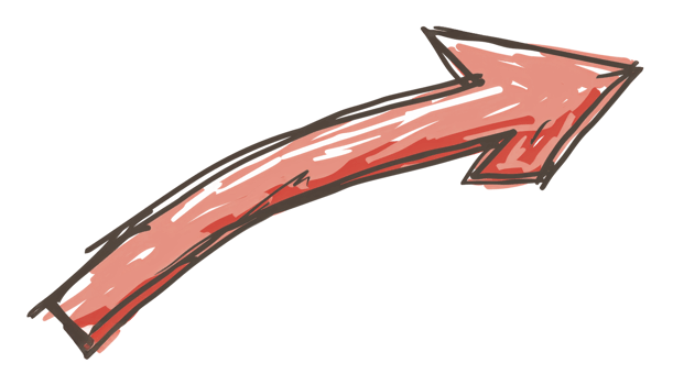 Hand-painted red arrow, cut out - stock . png