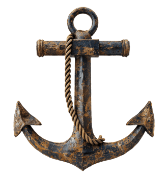 Rustic old metal anchor with weathered texture, cut out - stock .. png