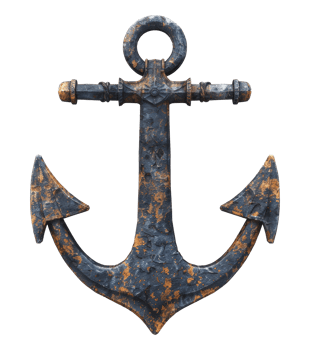 Rustic old metal anchor with weathered texture, cut out - stock .. png