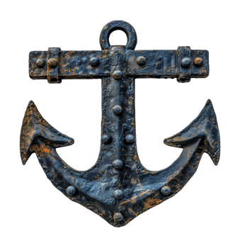 Rustic old metal anchor with weathered texture, cut out - stock .. png