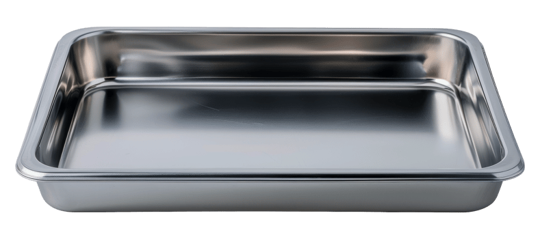 Shiny stainless steel rectangular baking tray, cut out - stock .. png
