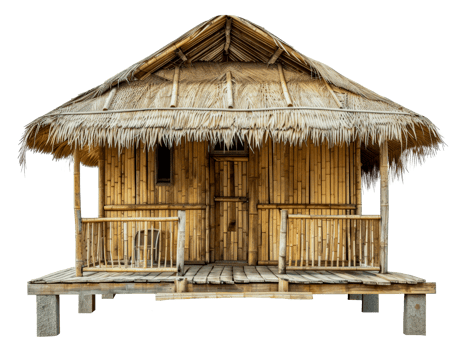 Exotic thatched bamboo cottage, cut out - stock . png