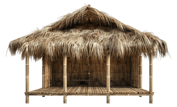 Tropical thatched roof hut, cut out - stock .. png