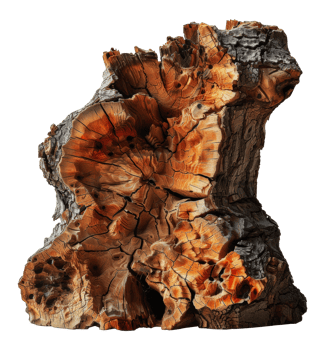 High-detail ancient petrified wood piece, cut out - stock . png
