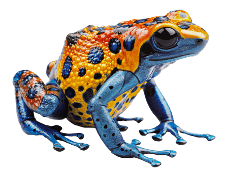 Exotic yellow and blue poison dart frog, cut out - stock . png