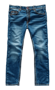 Distressed blue denim jeans, cut out - stock .. png