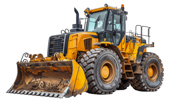 Heavy duty yellow construction vehicle with large bucket, cut out - stock .. png