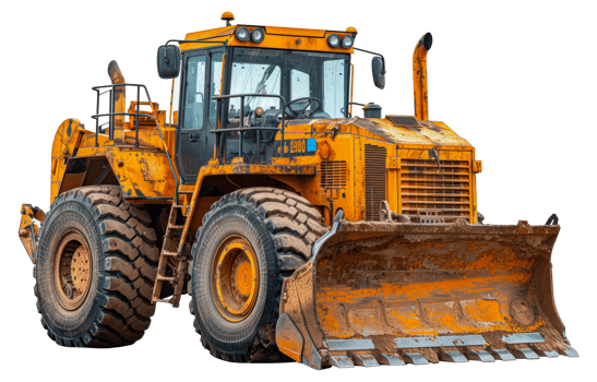 Heavy duty yellow construction vehicle with large bucket, cut out - stock .. png