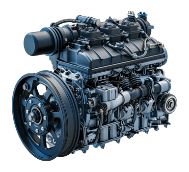 Complex black and blue engine, cut out - stock .. png