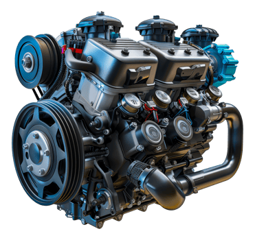 Complex black and blue engine, cut out - stock .. png