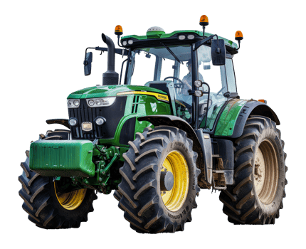 Green vintage tractor with large treaded wheels, cut out - stock . png