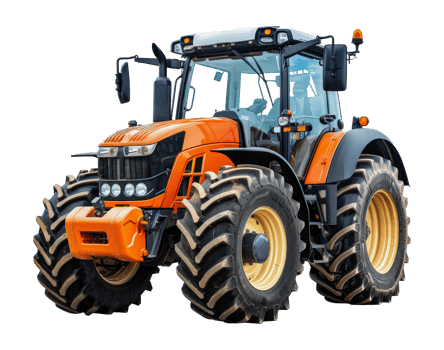 Modern orange tractor with sophisticated design and large tires, cut out - stock .. png
