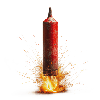 Exploding red flare with dynamic sparks, cut out - stock .. png