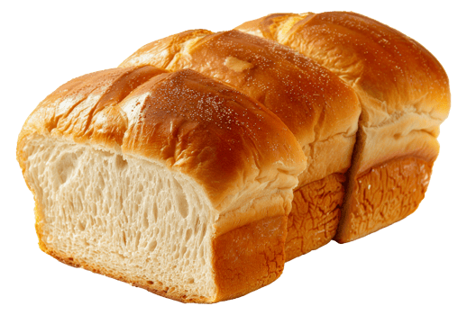 Soft baked bread loaf with glossy top, cut out - stock .. png