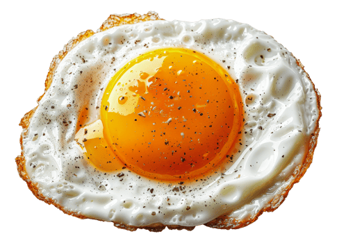 Perfectly fried sunny side up egg with crispy edges, cut out - stock .. png