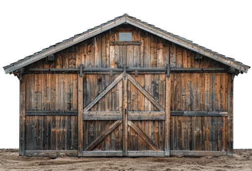 Rustic wooden barn doors with traditional design, cut out - stock .. png