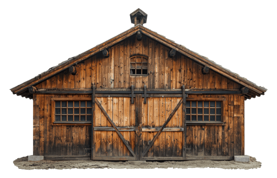 Rustic wooden barn doors with traditional design, cut out - stock .. png