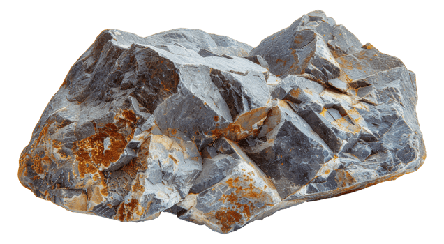 Textured rock with orange and gray geological patterns, cut out - stock .. png