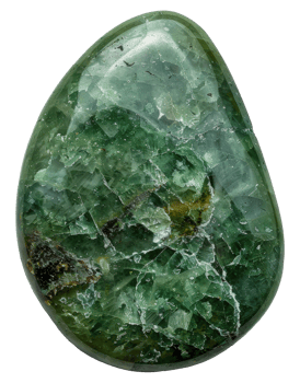 Green gemstone egg with natural crystalline textures, cut out - stock .. png