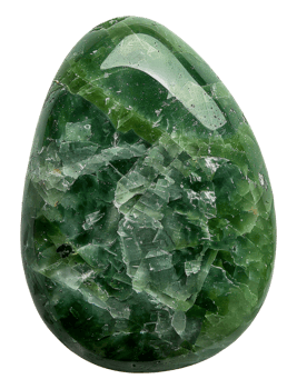 Green gemstone egg with natural crystalline textures, cut out - stock .. png