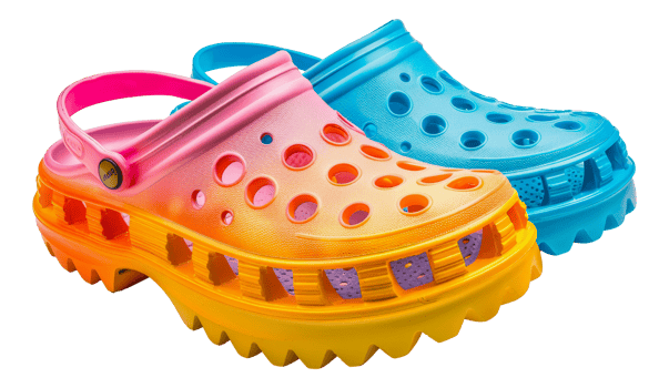 Colorful slide sandals with vibrant gradient effect, cut out - stock .. png