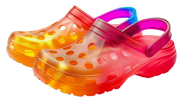 Colorful slide sandals with vibrant gradient effect, cut out - stock .. png