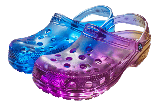 Colorful slide sandals with vibrant gradient effect, cut out - stock .. png