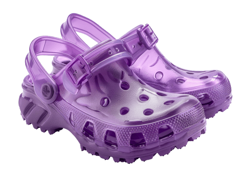 Lavender slide sandals with adjustable buckle straps, cut out - stock .. png
