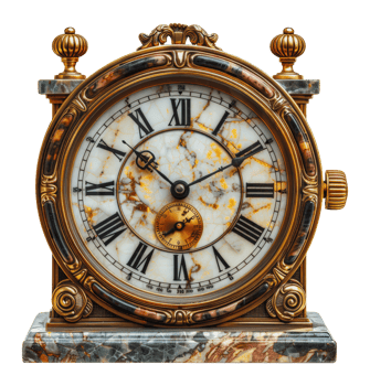 Antique round wooden wall clock, cut out - stock . png