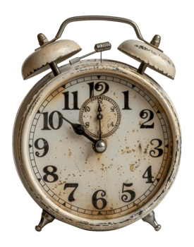 Antique white alarm clock with distressed finish, cut out - stock . png