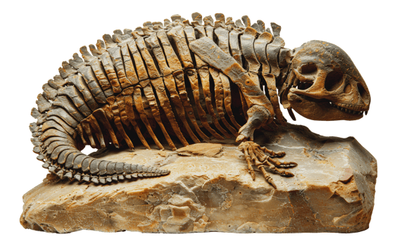 Iguanodon dinosaur fossil on rock, cut out - stock . png