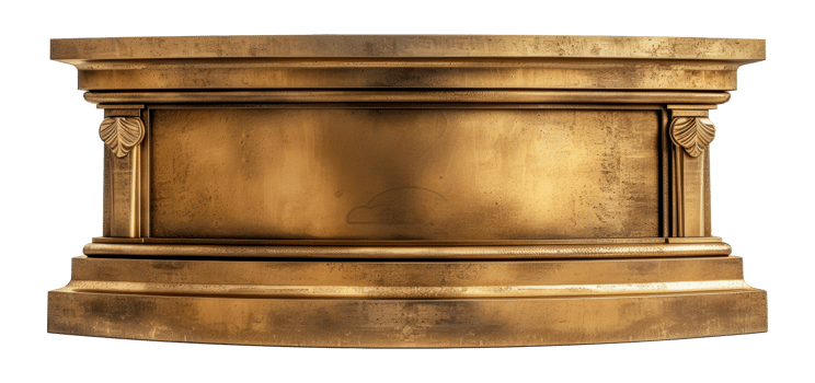Antique gold pedestal with ornate carved details, cut out - stock . png