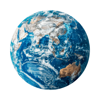 Earth from space with detailed ocean textures and continents, cut out - stock . png