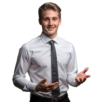 Professional Young Man in Formal Attire Gesturing Confidently png