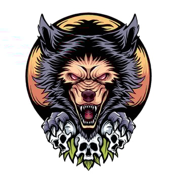 illustration of skull and head wolf vector