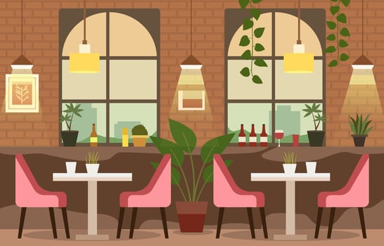 Dining Table for Customer Dinner in Cafe Restaurant with Modern Indoor Interior Design vector