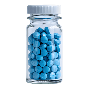 Blue pills and medicine bottle png
