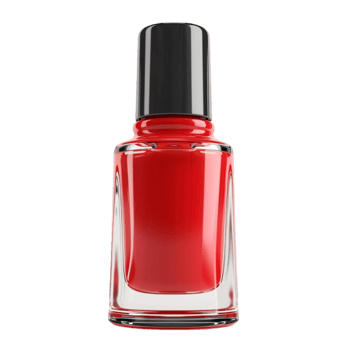 Red Nail polish bottle with black cap on transparent background png