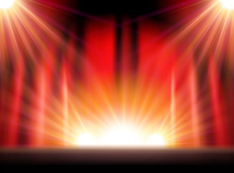 Realistic theatre stage with spotlights in 3d illustration, Stage to display a product for advertisement vector