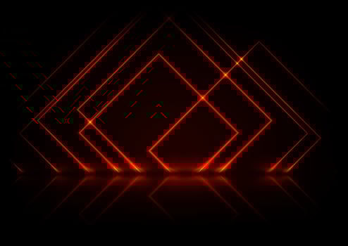 Red neon squares abstract technology background vector