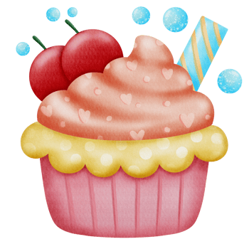 watercolor cupcakes with fresh cherry png