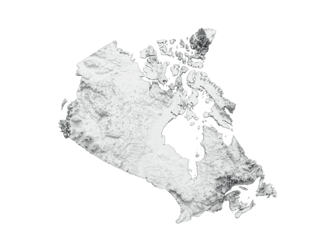 Canada Map Shaded relief Color Height map 3d illustration png