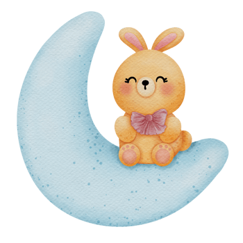 Cute little bunny on moon watercolor hand drawn illustration png