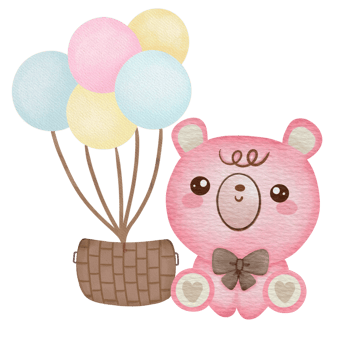 watercolor clipart cute nursery teddy bear with pink balloons png