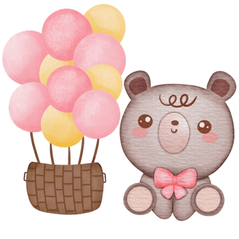 watercolor clipart cute nursery teddy bear with pink balloons png